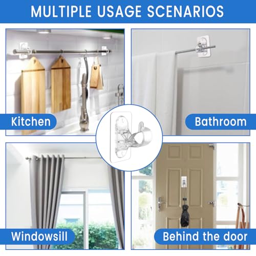 Embalagem de 2 suportes para varão de cortina sem orifícios, adesivos, sem perfuração, ganchos adesivos resistentes (transparentes) - 7