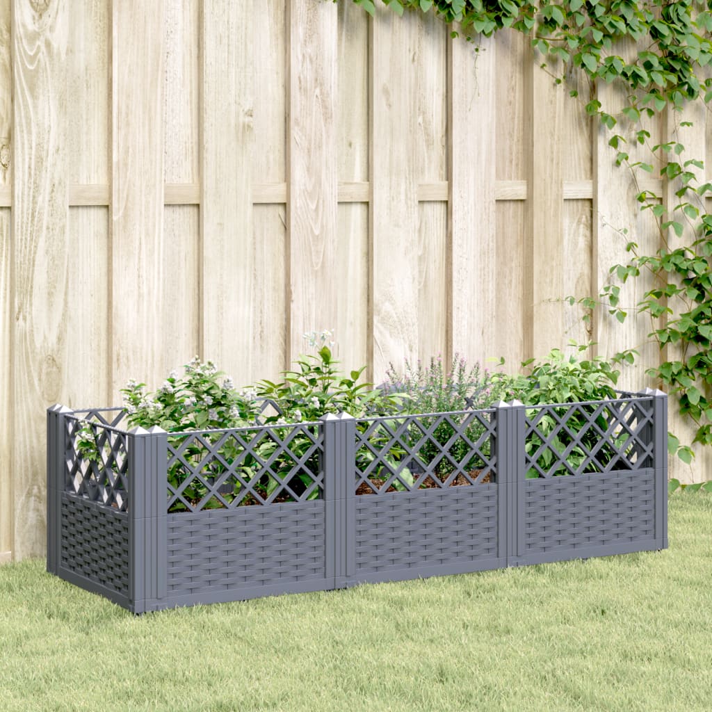 Jardinière de jardin | Pot de Fleurs avec piquets gris 123,5x43,5x43,5 cm PP CFW23777 - 2