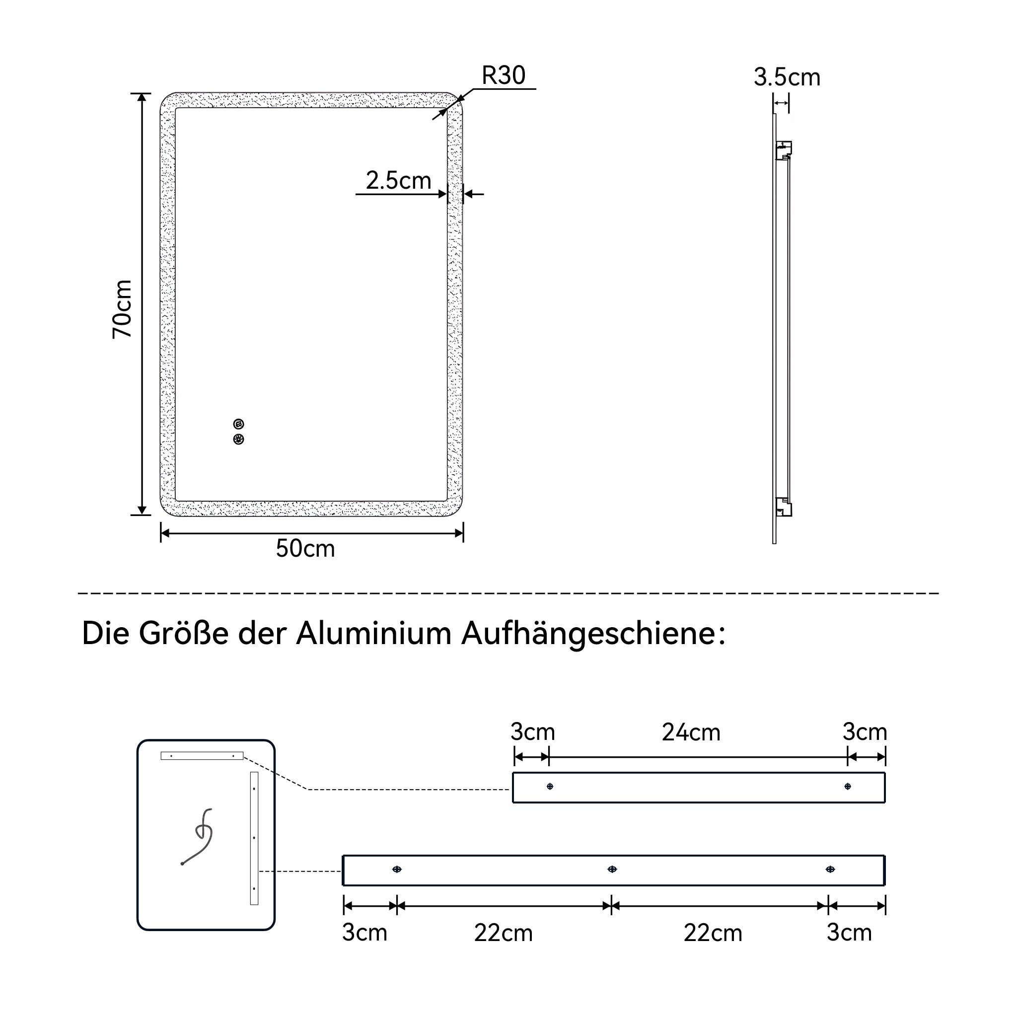 Specchio da bagno LED 50x70 cm, antiappannamento, dimmerabile, funzione memory, con pulsante Smart Touch HOROW - 8