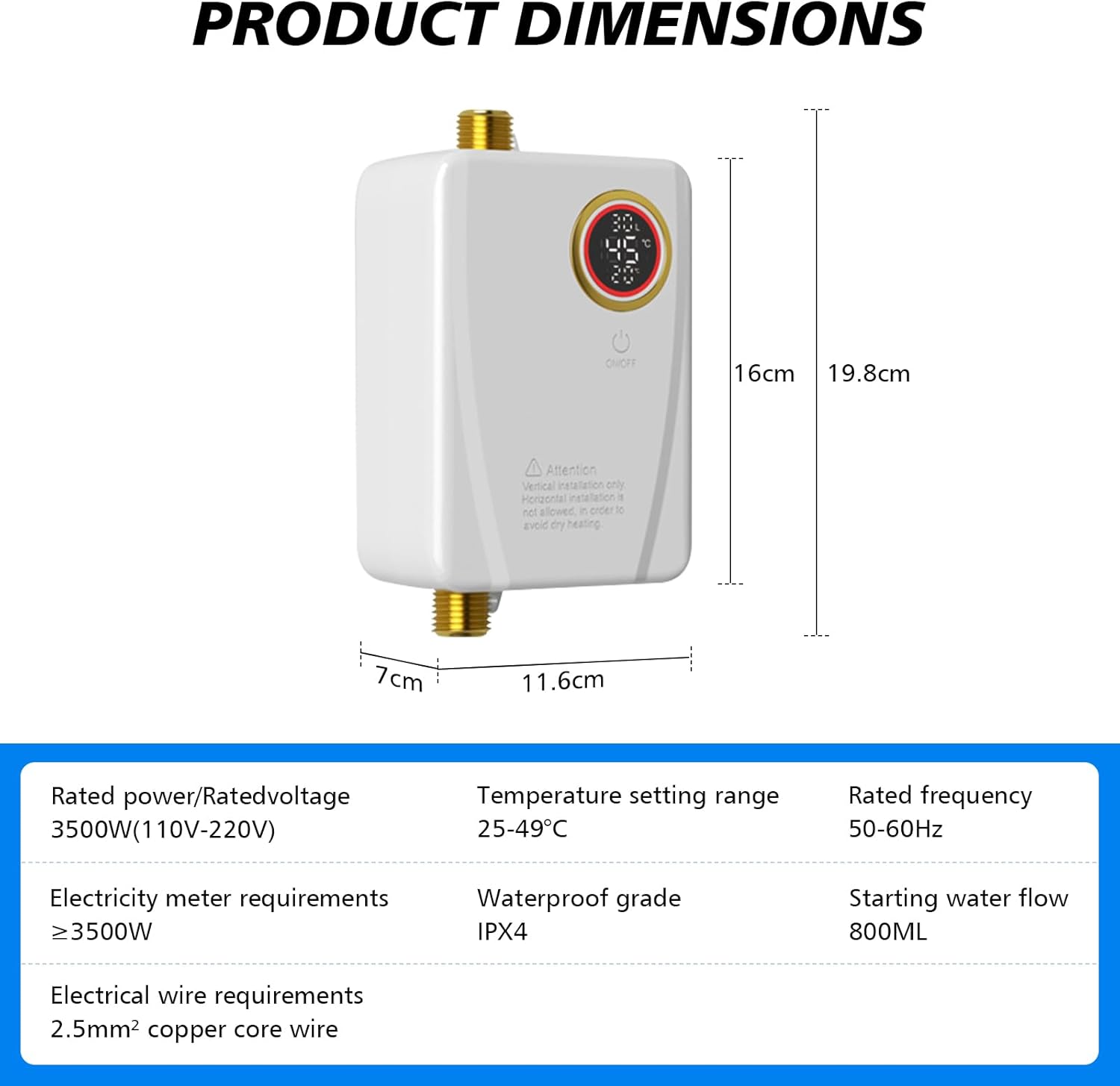 Chauffe-eau électrique instantané 220V 3500W avec affichage numérique, parfait pour les cuisines et les salles de bains. - 4
