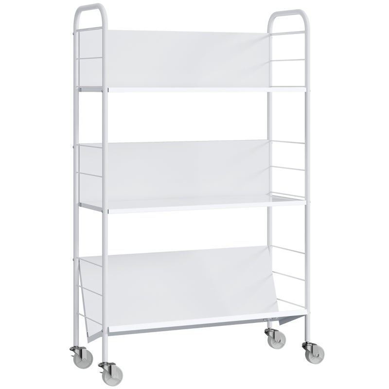 Bibliotecă de depozitare cu 3 nivele, cu role, 69 x 26 x 108 cm, cu spațiu de depozitare integrat, pentru organizarea funcțională a spațiului de acasă