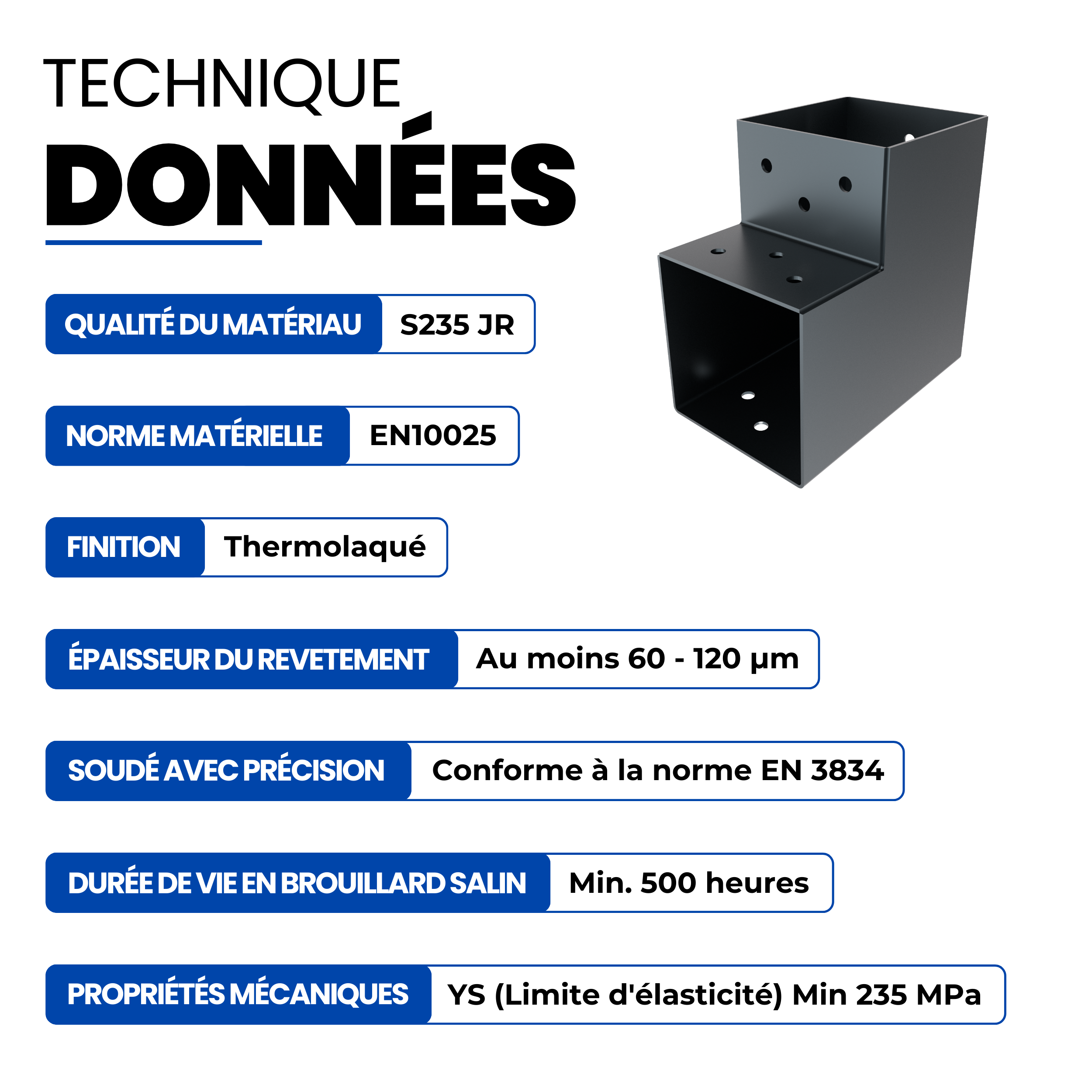 Connecteur de Poteau en L 81x81 mm Revêtement Poudre Anthracite Pergola Forme en L Connecteur de Poteau d’Angle Pavillon Pergola GeZu Impex - 4