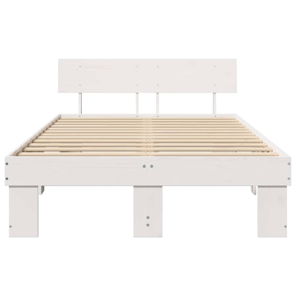 Cadre de lit avec tête de lit blanc 140 x 190 cm en pin massif - 5