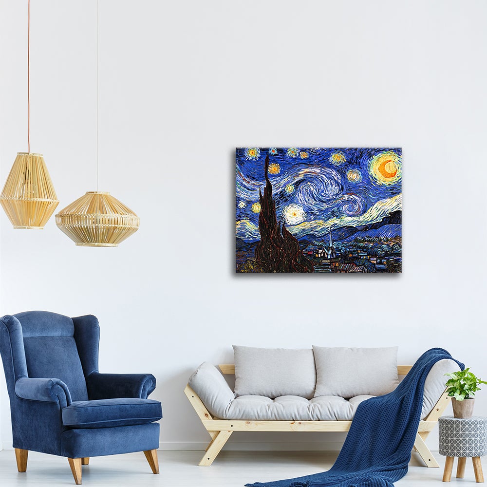 Tableau, Impression sur toile - Nuit Étoilée Vincent Van Gogh cm 40x50 - 3