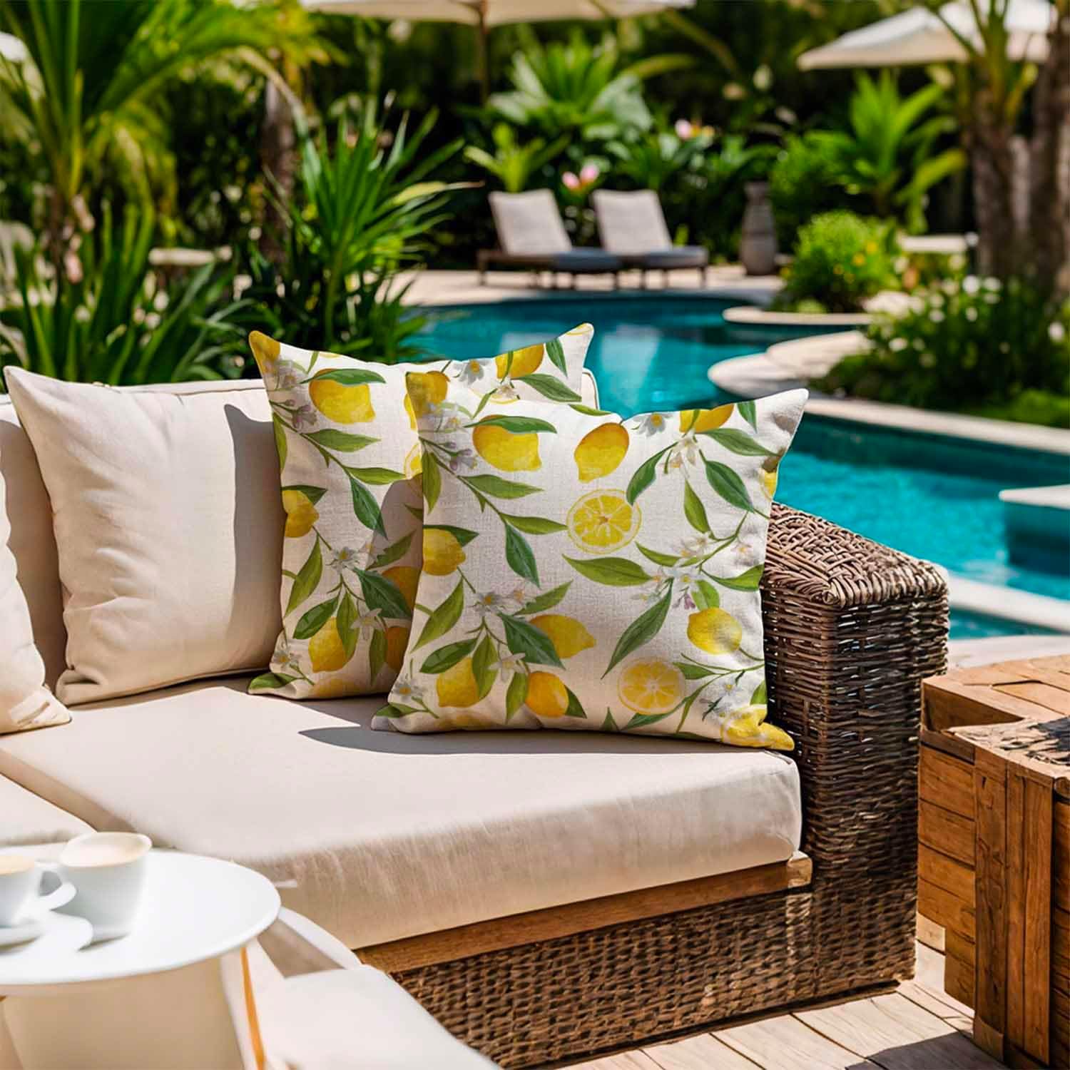 Housse Coussin 45 x 45 Exterieur Impermeable Jaune Citron Motif Floral Taie d'oreiller Décoratif Housses de Coussin Lot de 2 - 6
