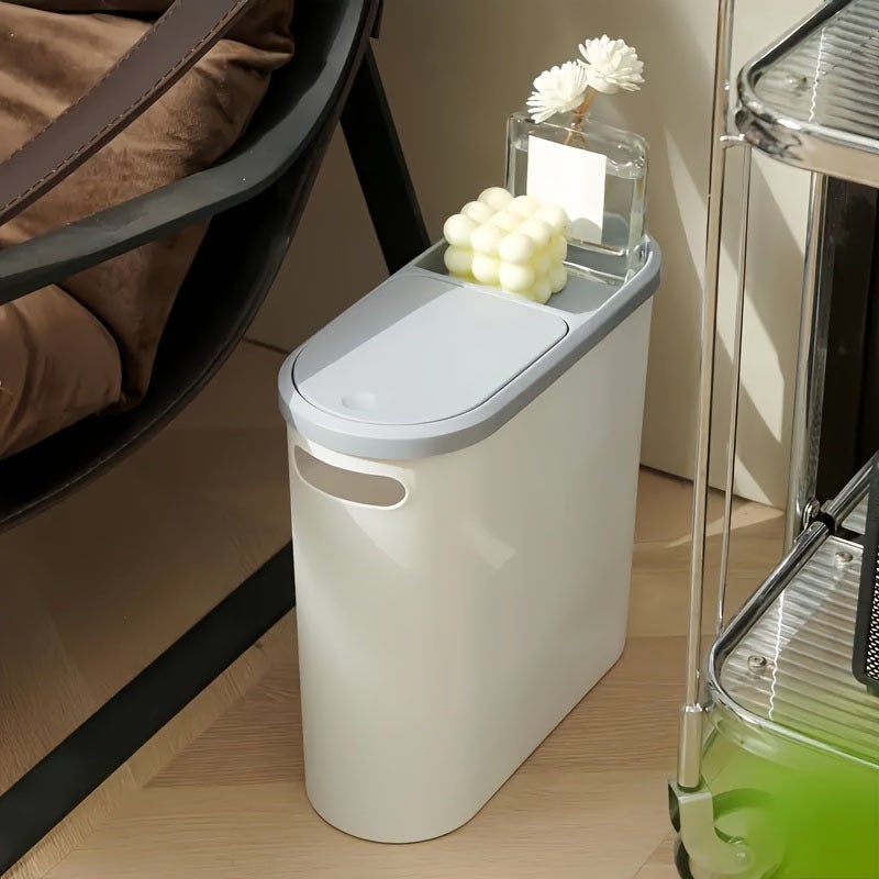 Pattumiera Sottile PENGKE 9L Con Coperchio A Pressione, Bianca – Ideale Per Bagno, Cucina, Ufficio, Moderna E Compatta - 2