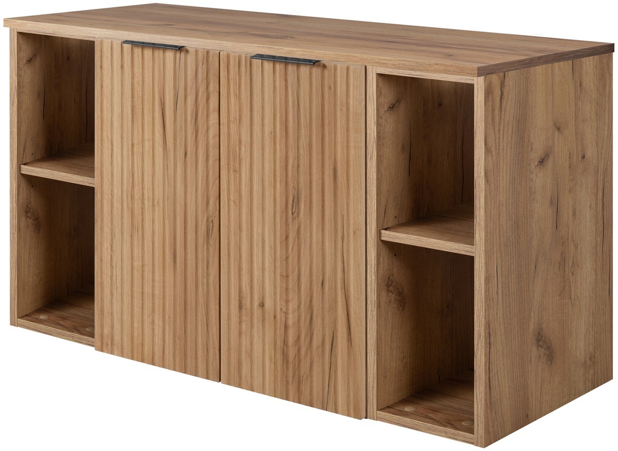 Zestaw łazienkowy FLOW 100 cm dąb craft złoty z regałami ryflowany front