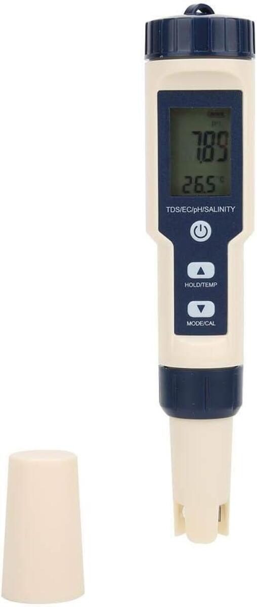 Przenośny cyfrowy miernik 5 w 1 pH/zasolenia/temperatury/TDS/EC, wielofunkcyjny tester jakości wody, zestaw testowy do basenów