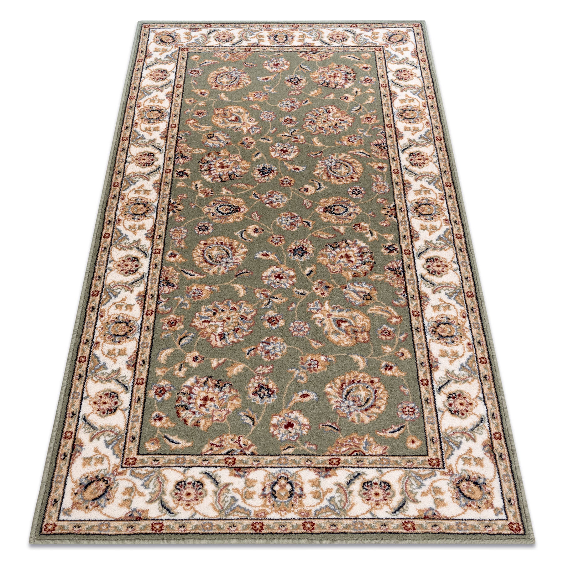 Dywan wełniany NAIN Ornament, ramka 7338/51088 zielony / beż 200x300 cm