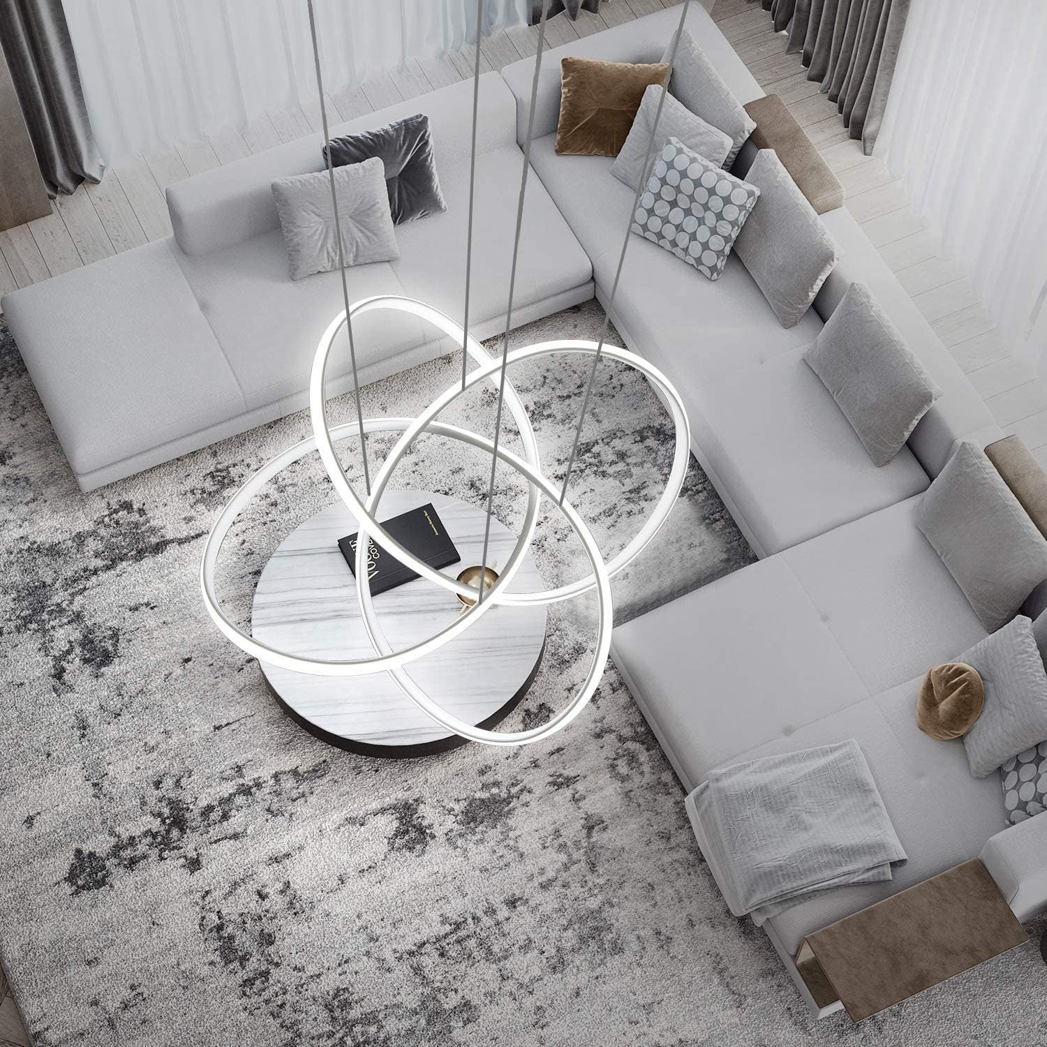 ZMH Lampa wisząca LED 59 W, z regulacją wysokości lampa wisząca w kształcie pierścienia pilot zdalnego sterowania sypialnia - 3