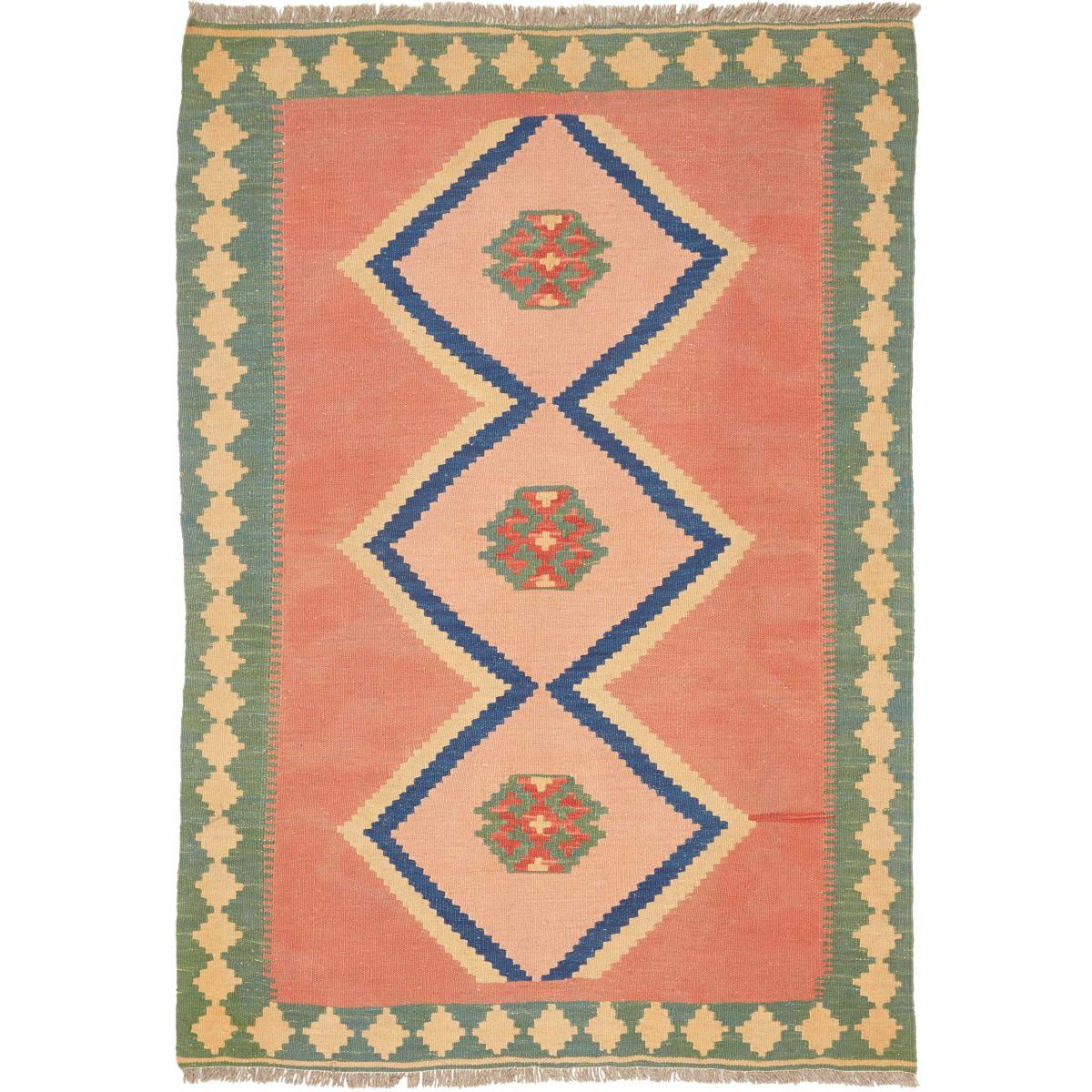 Tapis D'Orient Laine Fait Main - Art Déco Karachi Pakistan, Rouge