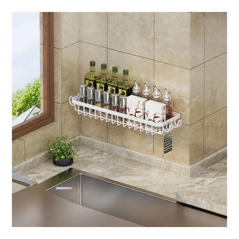 Półka na ręczniki kuchenne z haczykami, biała, 50*14*4,5 cm