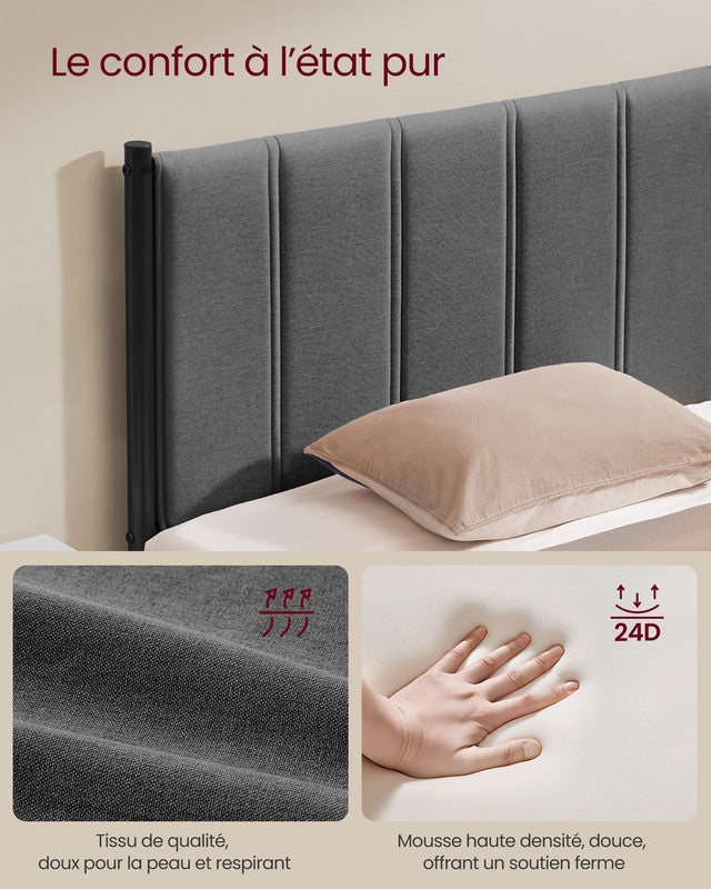 Cadre de Lit, 140 x 190 cm, Sommier Relevable, avec Rangement, Tête de Lit, Système Hydraulique, Moderne et Minimaliste, Montage Facile, Gris Foncé - 4