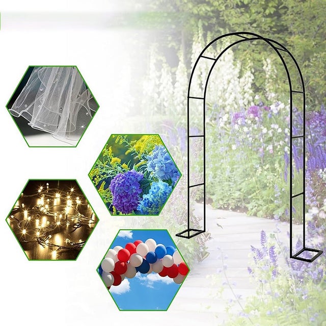 Kratka wspinaczkowa z łukiem, metalowa altana, DIY, odpowiednia na ślub na świeżym powietrzu, rośliny pnące, czarna, 240*140*38 cm