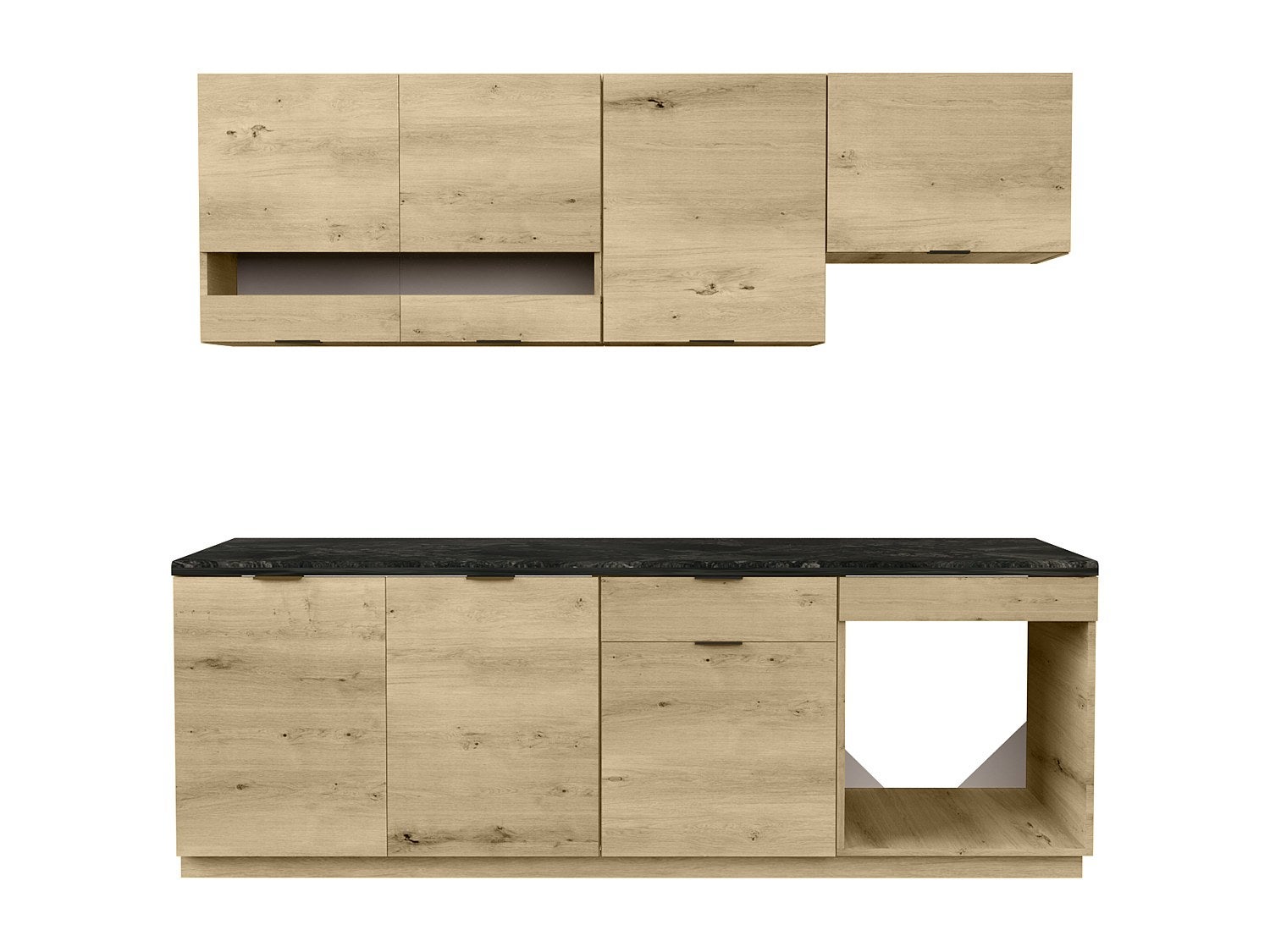 Cocina completa - 200 cm - 6 muebles de almacenamiento - Natural y Antracita - CARMEO - 2