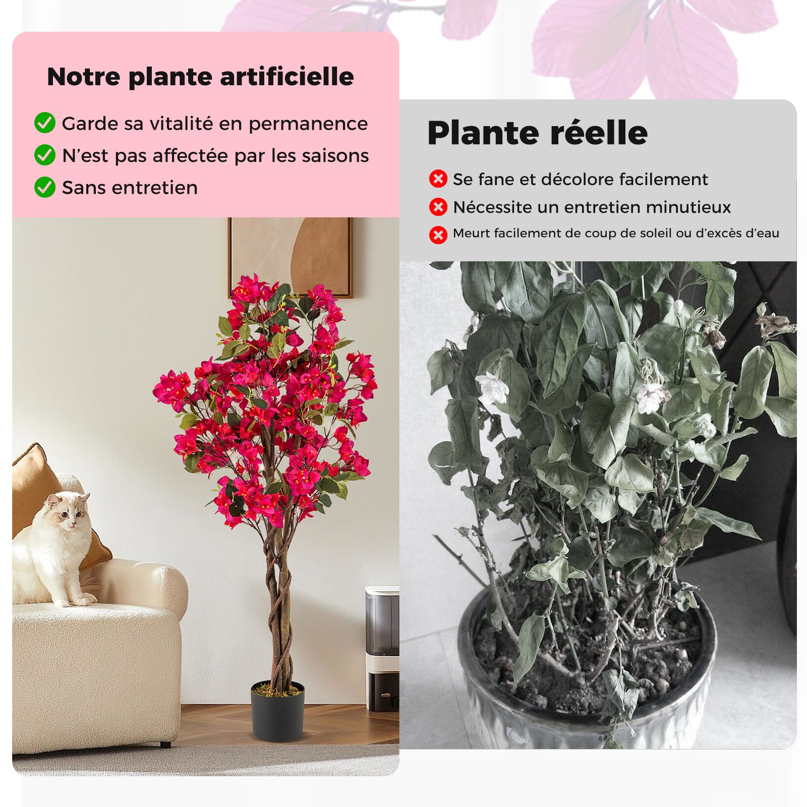 Arbre Artificiel Bougainvillier de 120 cm, Plante Fleurie Faussée en Pot de Pépinière avec Fleurs en Pleine Floraison, (1 Pcs, Rose) - 6