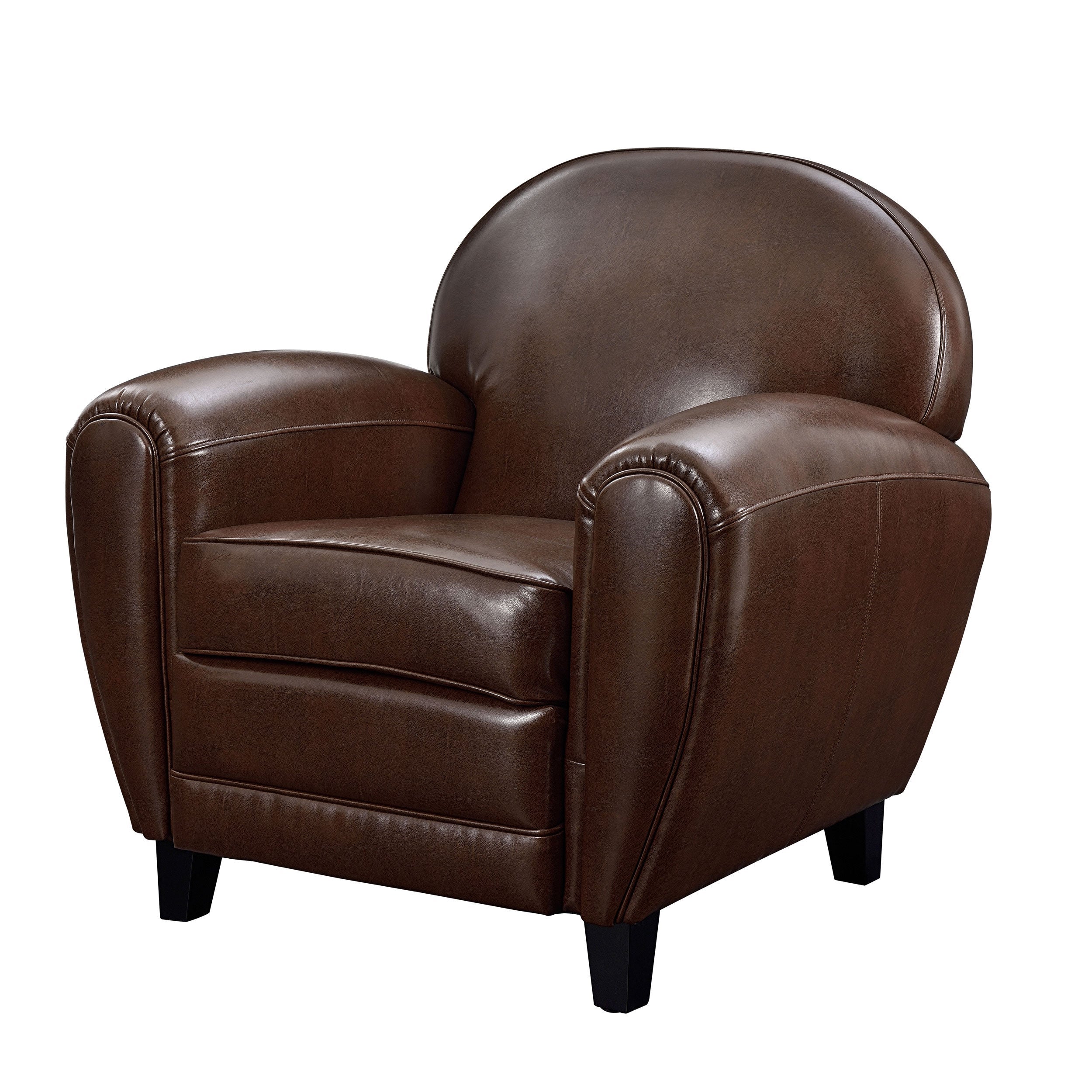 Fauteuil marron en croute de cuir enduite - Club - 6