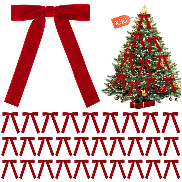 Fiocchi in velluto per albero di Natale, 12 fiocchi per albero di Natale, fiocchi vintage in velluto bordeaux per decorazioni 'albero di Natale