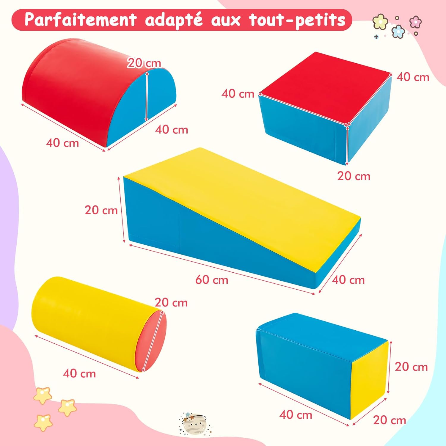 5PCS Parcours Motricité Bébé en Mousse EPE avec Housse en PU, Module Motricité Bébé(Bleu) - 4