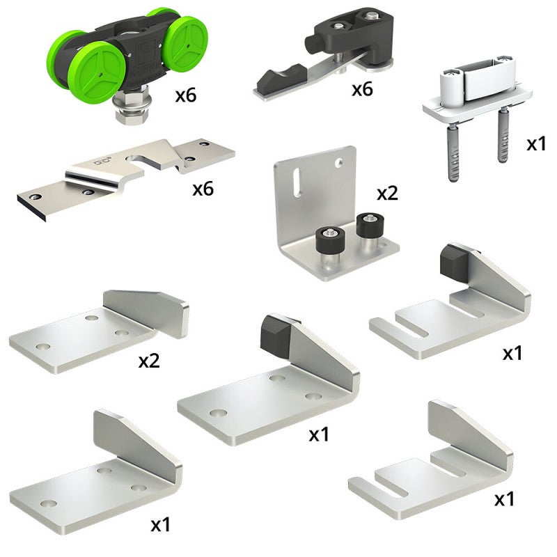 Garniture télescopique SLID'UP 2500 pour 3 panneaux sur 3 rails parallèles - ouverture à gauche - 40 kg - 2