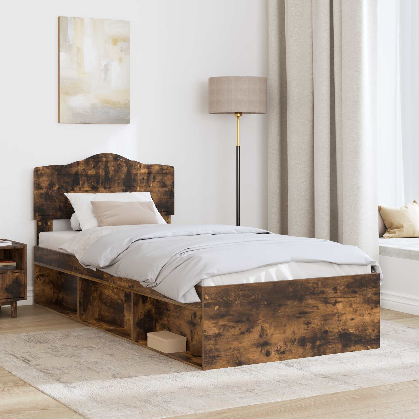 Cadre de lit chêne fumé 90 x 190 cm en bois de pin massif - 3