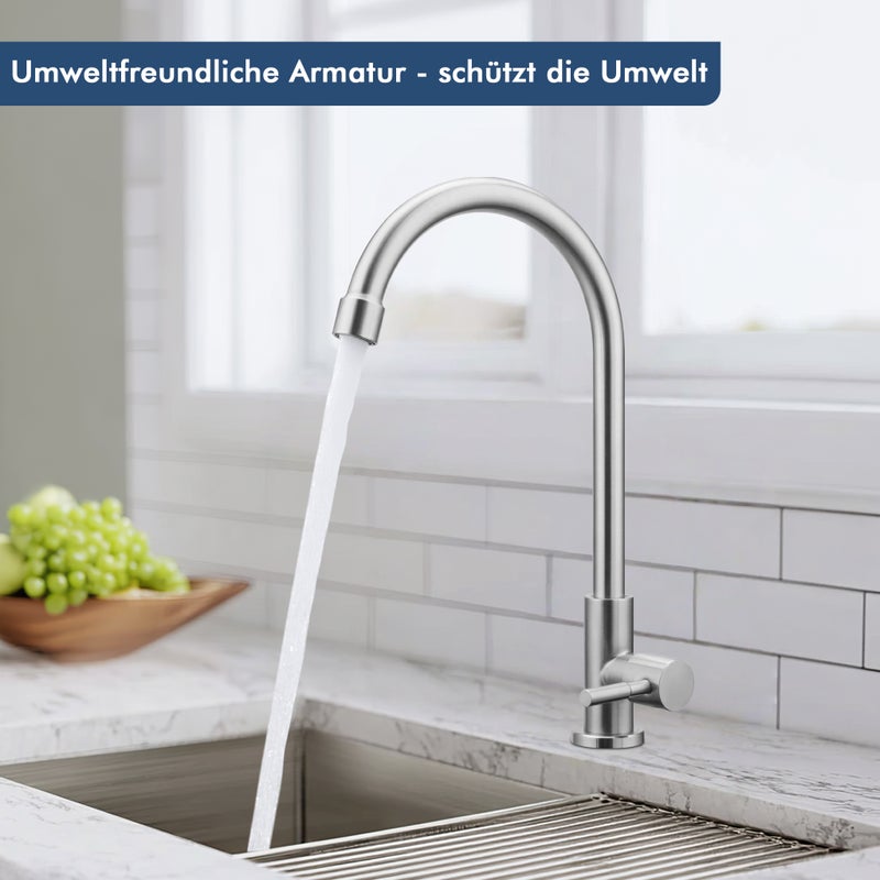 LOVHAUS Bateria zimnej wody, bateria kuchenna z jednouchwytową baterią mieszającą, obrotowa w zakresie 360° bateria kuchenna ze stali nierdzewnej