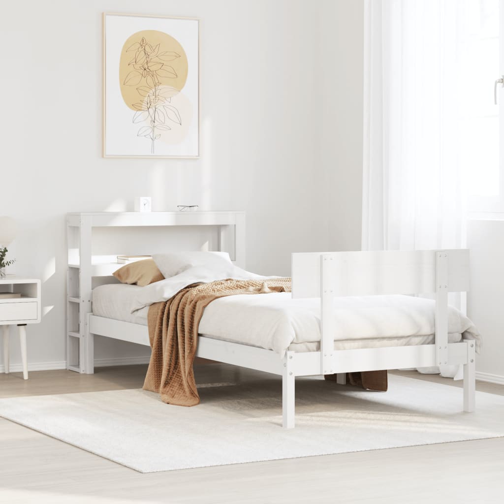 Rama łóżka bez materaca, biała, 75x190 cm, lite drewno sosnowe vidaXL