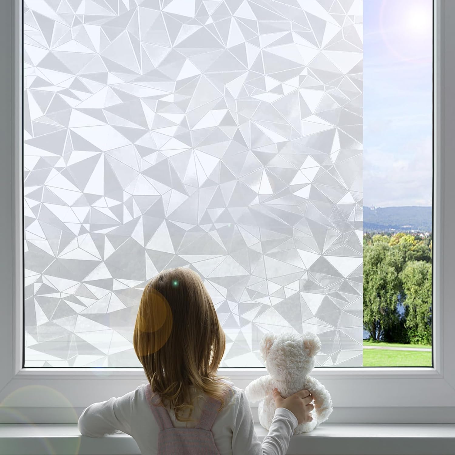 Kwiat okienny z matowego szkła w kształcie diamentu, 30x200 cm, samoprzylepna przezroczysta folia lustrzana, statyczna taśma dekoracyjna
