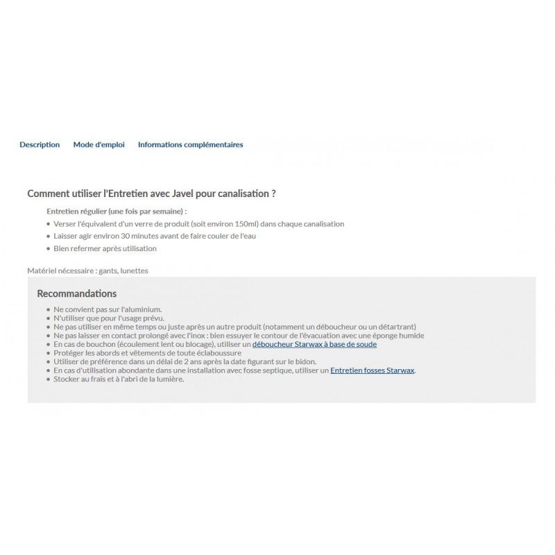 Entretien avec javel pour canalisation - 2