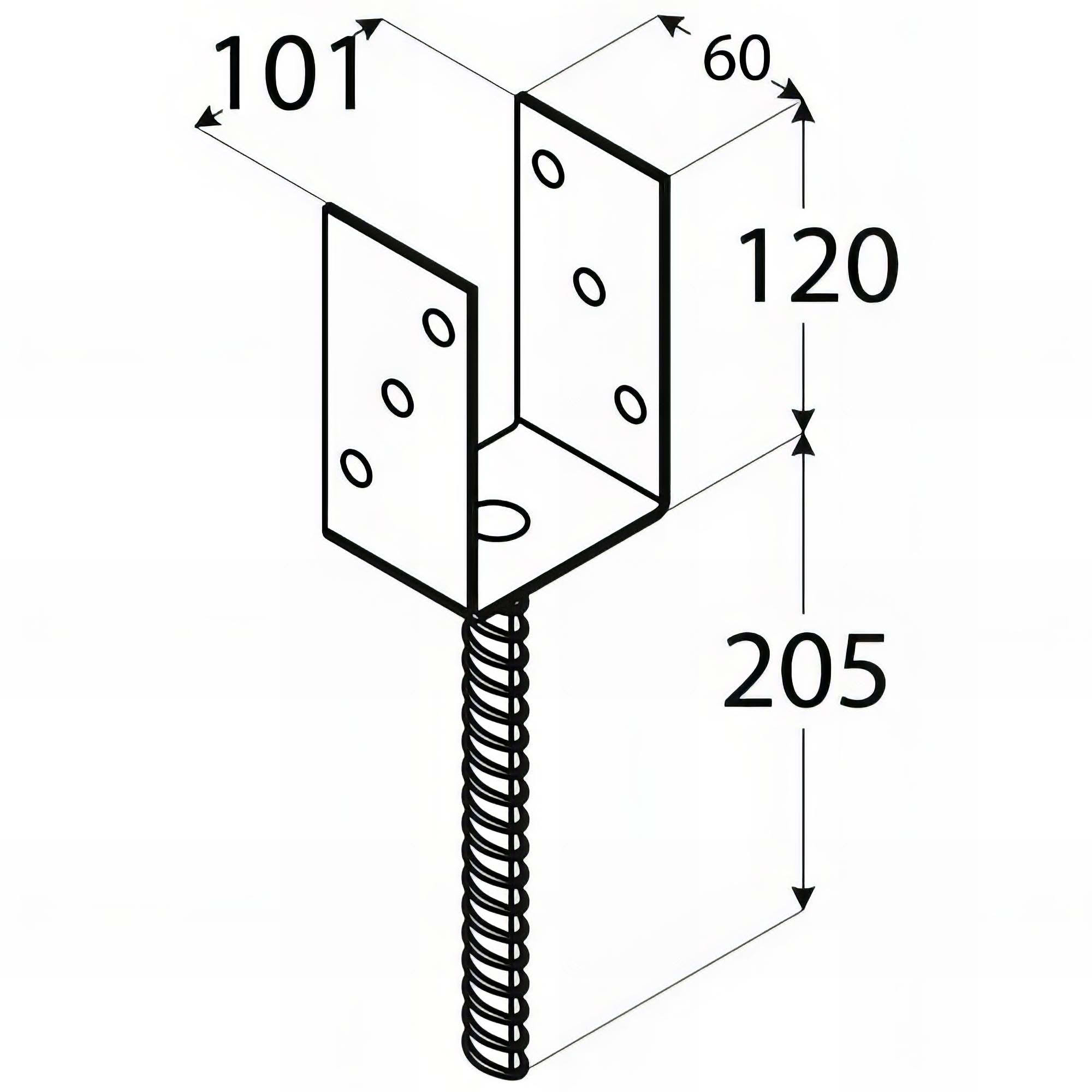 Pied de poteau lourd en U zingué à ancrer - 101 x 120 x 4 mm - 2