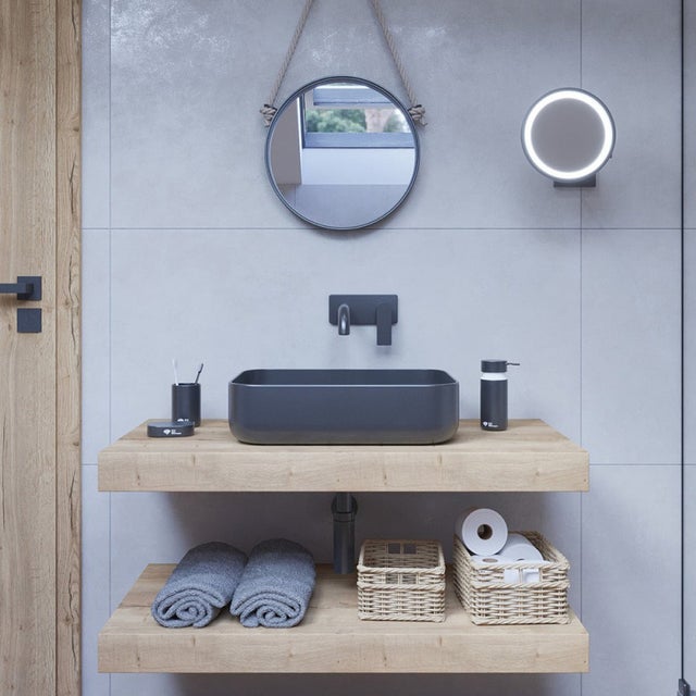 Egger Set Naturel plan vasque 80x8x50 cm + fixation pour plan vasque Dolce 39,5 cm , imitation chêne Halifax naturel brun clair