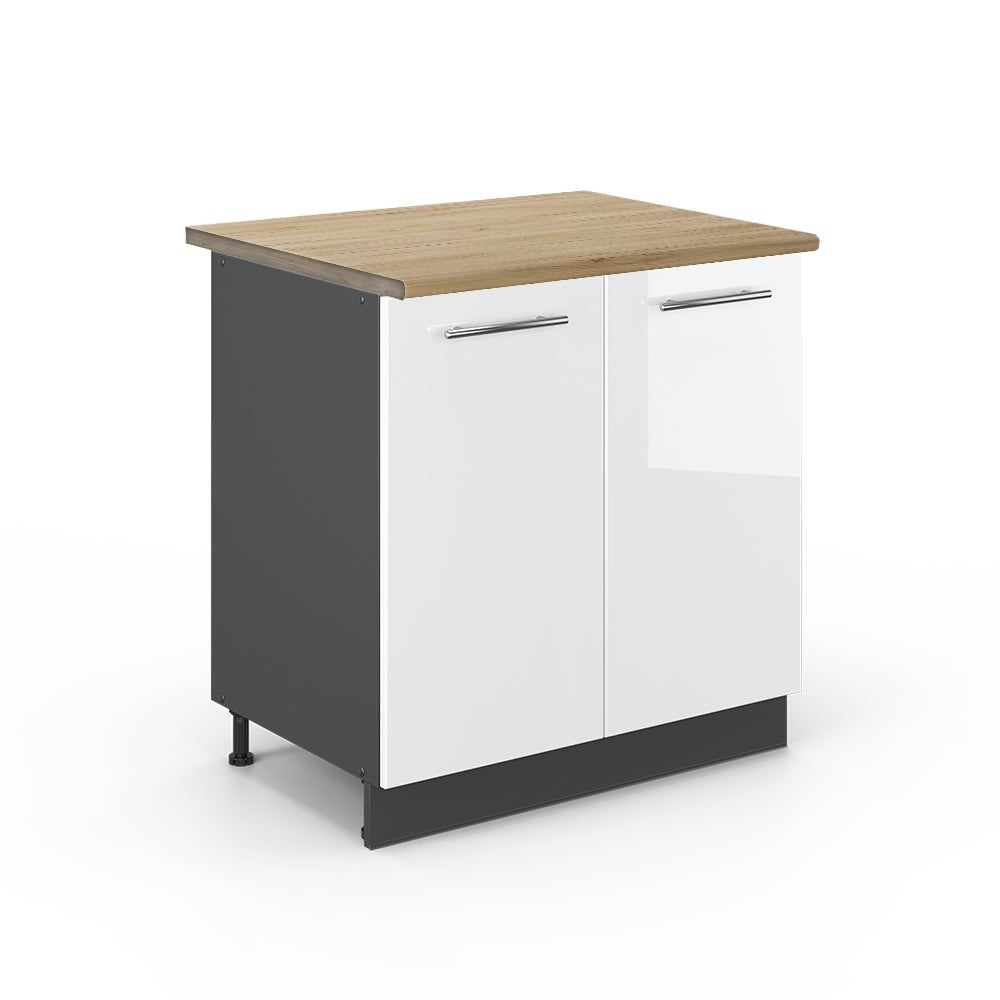 Vicco Szafka pod zlew Fame-Line, Biały wysoki połysk, 80 cm z półką, BP Dąb