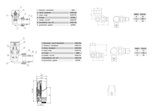 Kit Di Collegamento Per Radiatore, Rubinetto Manuale, Staffa Gomito Di Regolazione Spurgatore Rubinetto Di Scarico 15 X 21 (1/2), Noce E Tiebaul - Foto 1