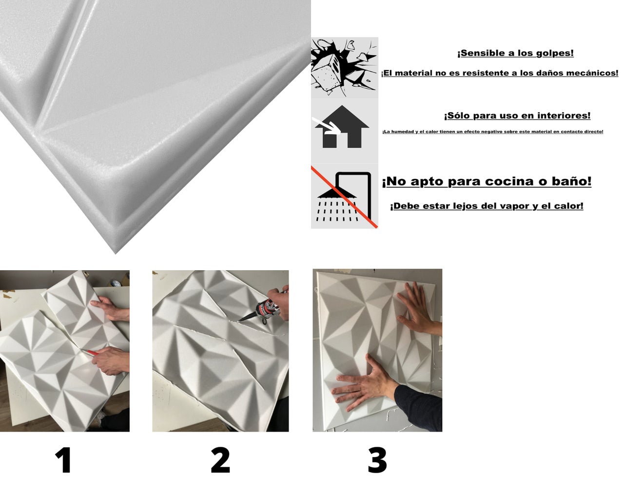 24x/ 6m² Panneaux muraux 3D décors revêtement mural panneaux de plafond POLYSTYRENE MATERIAL STYROPOR-TYPE 3mm force MERKUR Blanc - 6