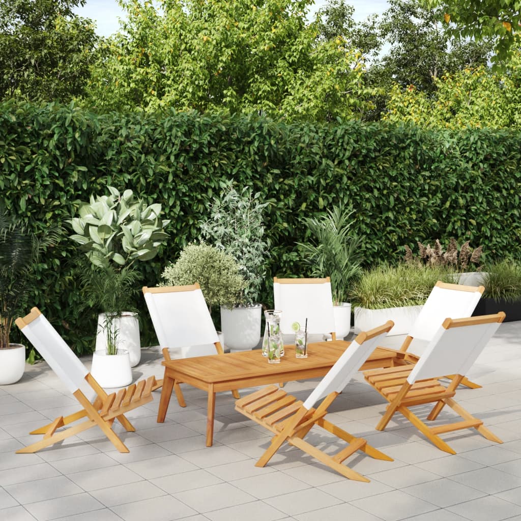 6 pcs Cadeiras de jardim | Cadeira de exterior | Poltrona de jardim dobráveis tecido/madeira branco nata CFW694288 - 2