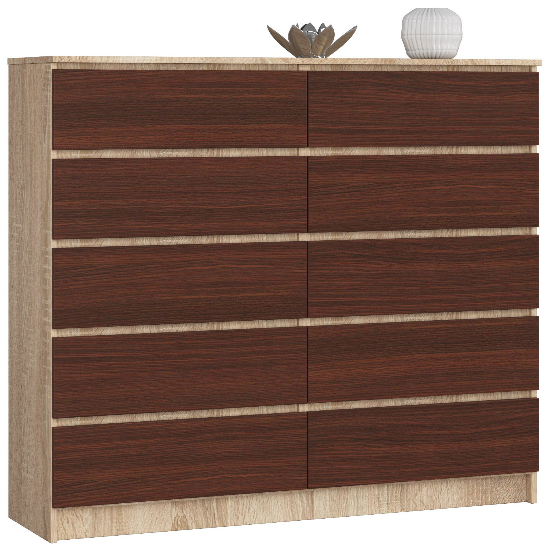 Komoda: 10 szuflad, dąb sonoma/wenge, 138 x 121 x 40 cm