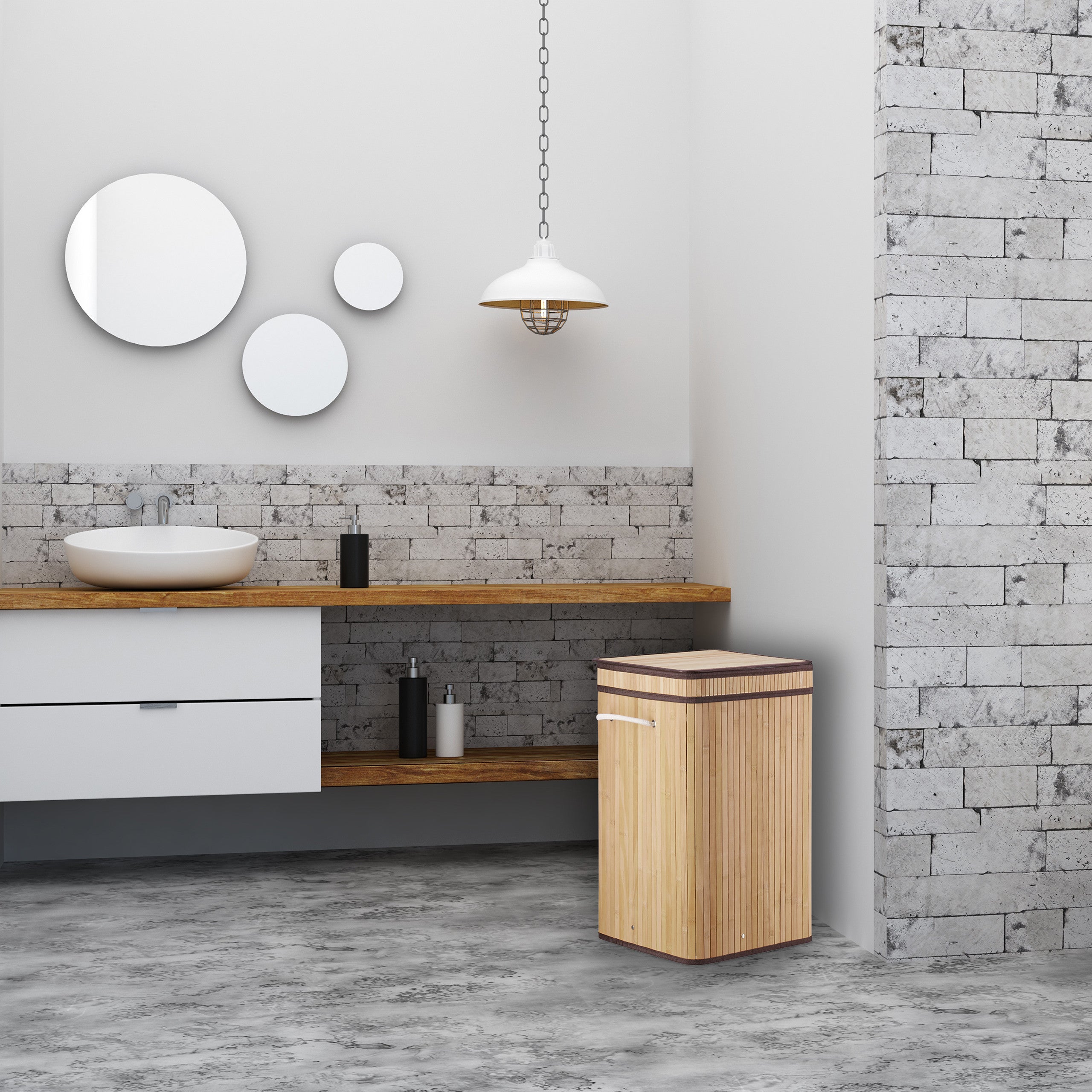 Corbeille à linge pliable, Bambou, avec anse, 70 litres, couvercle, HxlxP 63 x 36 x 36 cm, marron, Relaxdays - 3