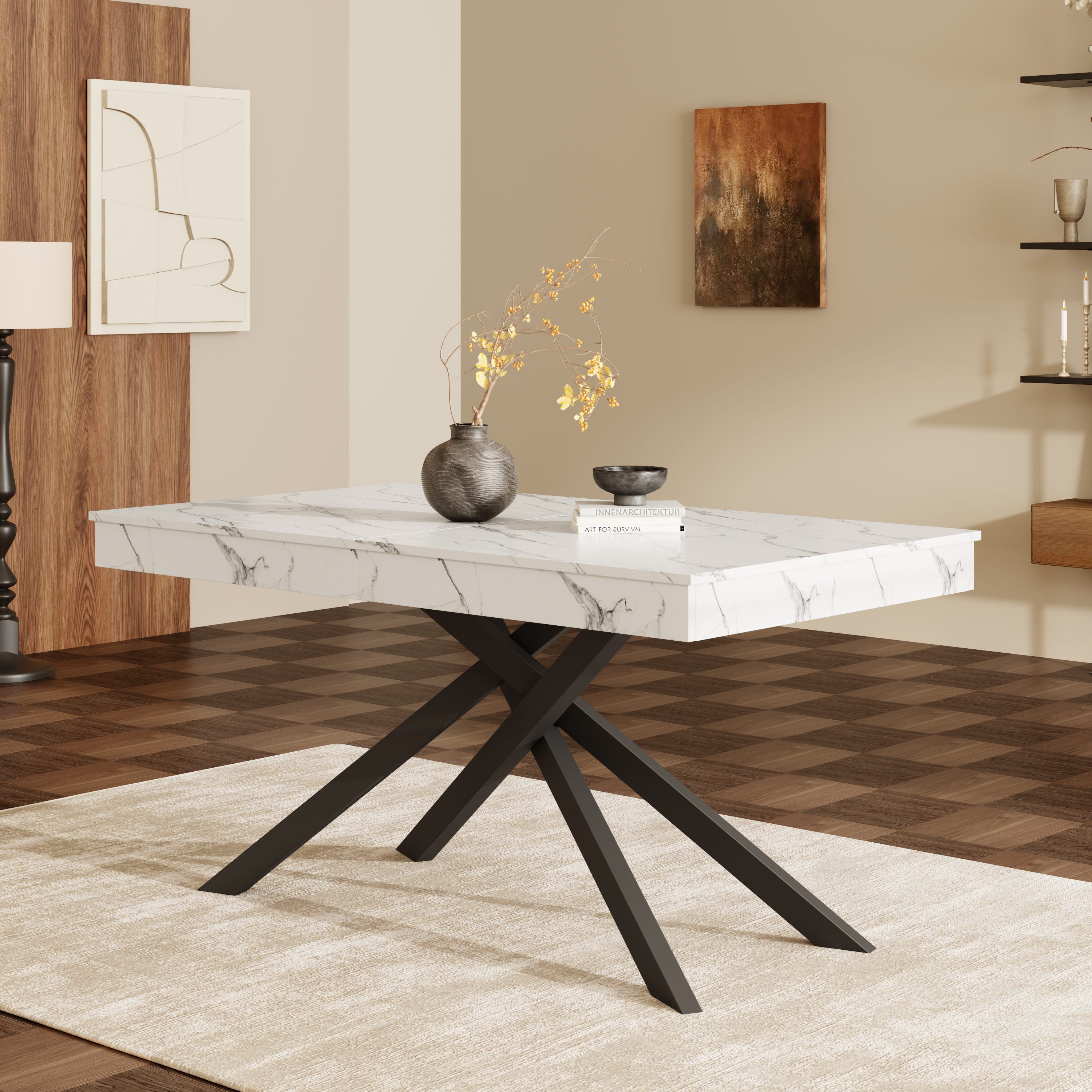 Tavolo da pranzo 140 x 80 cm, Tavolo rettangolare, base in metallo, per soggiorno sala da pranzo, oro Tavolo da pranzo 140 x 80 cm, Tavolo rettangolare, base in metallo, per soggiorno sala da pranzo, oro