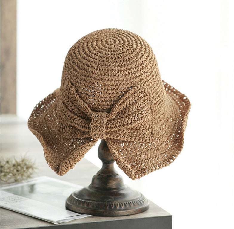Chapeau de soleil pour femme, chapeau de paille, chapeau de paille pliable avec nœud, chapeau de plage pour les vacances - 4
