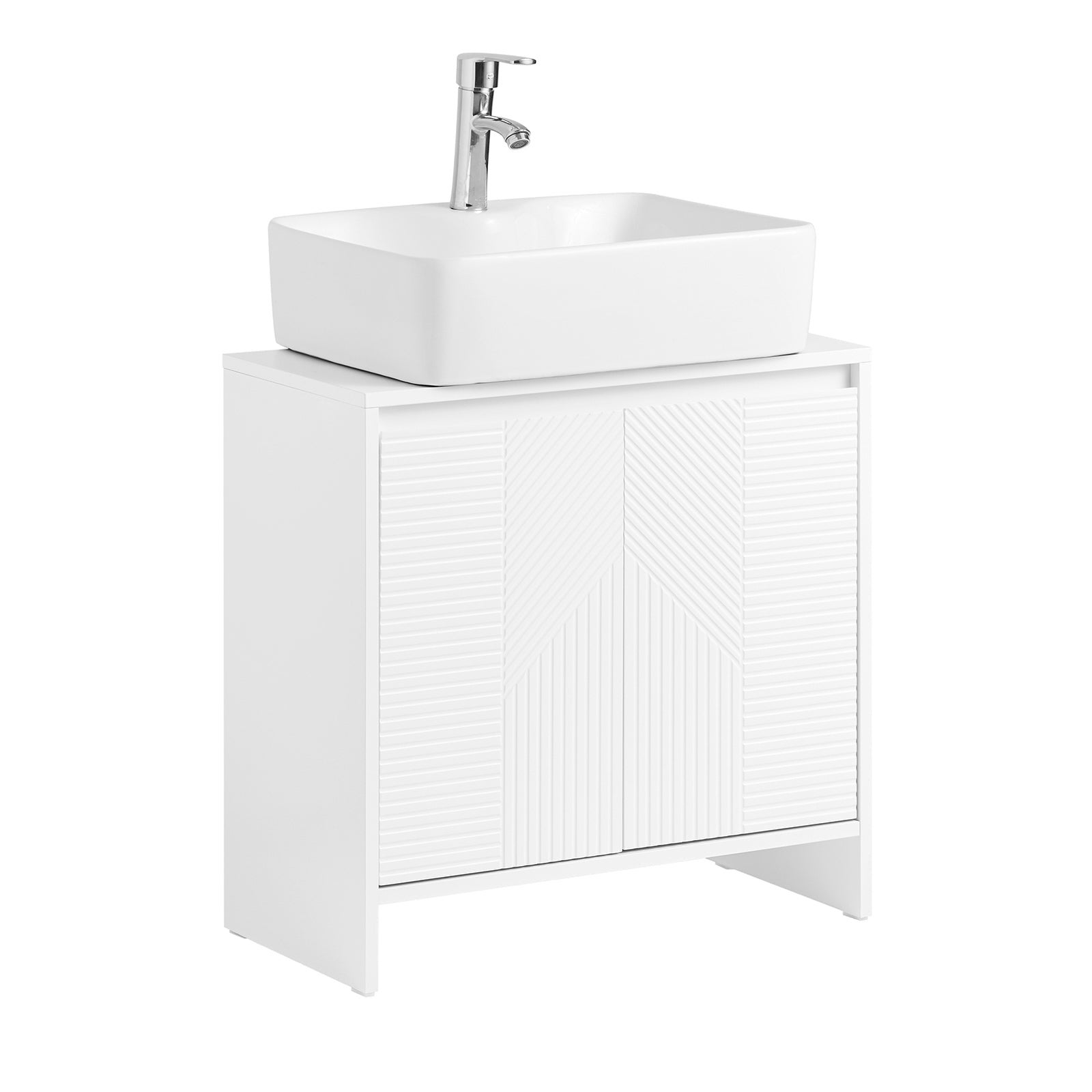 Meuble Sous Lavabo SoBuy Blanc 60x30x59cm - Rangement Salle De Bain Avec Portes à Persiennes