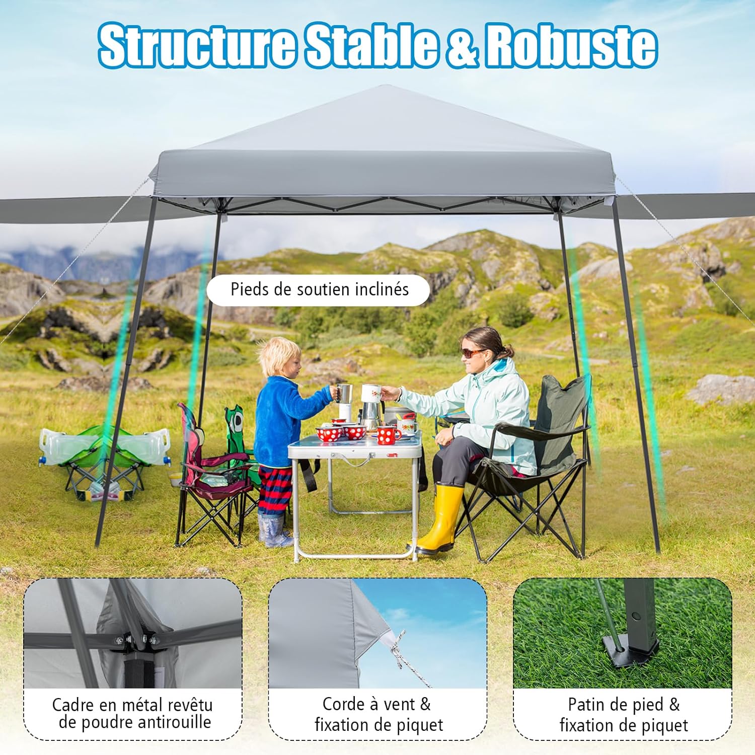 Gazebo Pieghevole 3 x 3 m, con Pareti/Tende Parasole, Gazebo Pop Up Impermeabile e Protettivo da Sole, con Altezza Regolabile e Borsa a Ruote, - 6