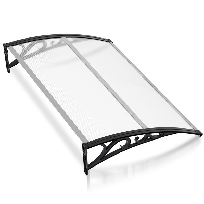 Auvent Porte D'entrée 100x200cm Blanc - Plaque PC 5mm, Cadre PP Aluminium - Protection Pluie Soleil