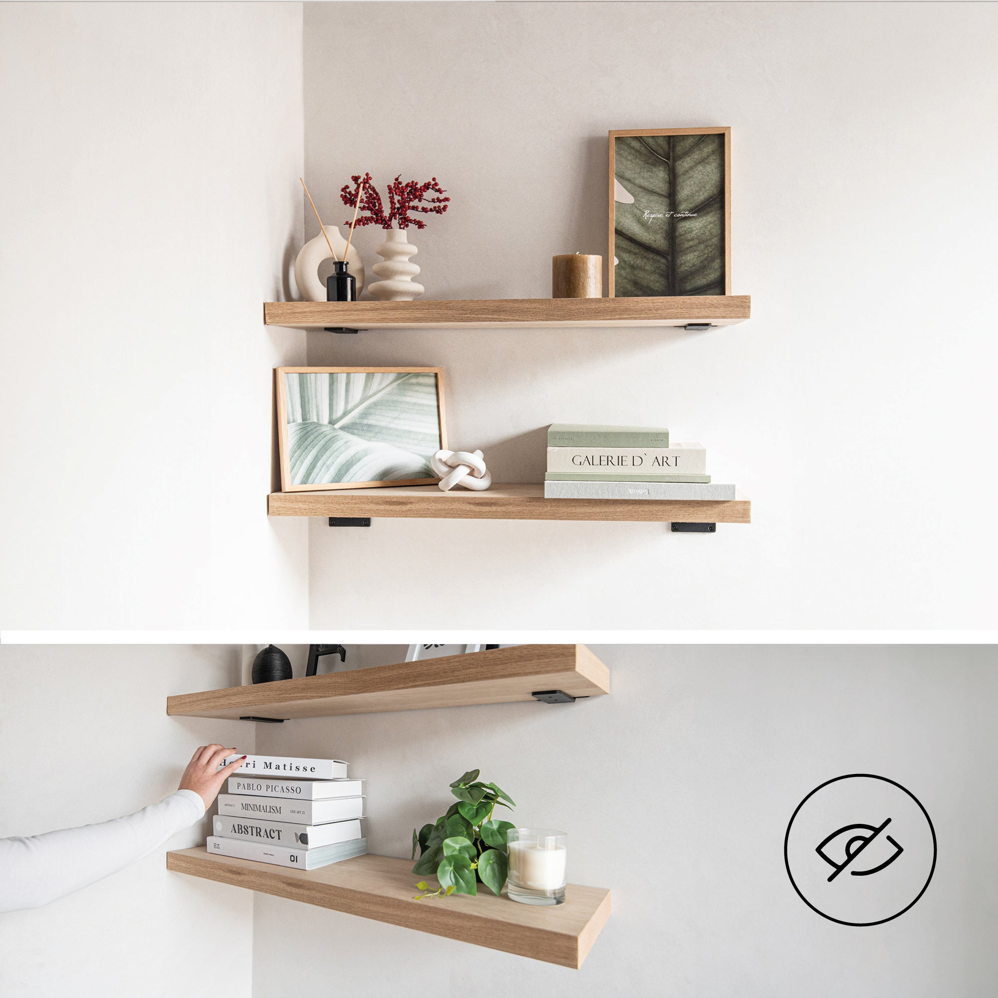 Pack 4 Équerres métalliques en angle 10 cm pour étagères en bois | Acier résistant 70 kg | Suport étagère fixation invisible, design industriel noir - 4