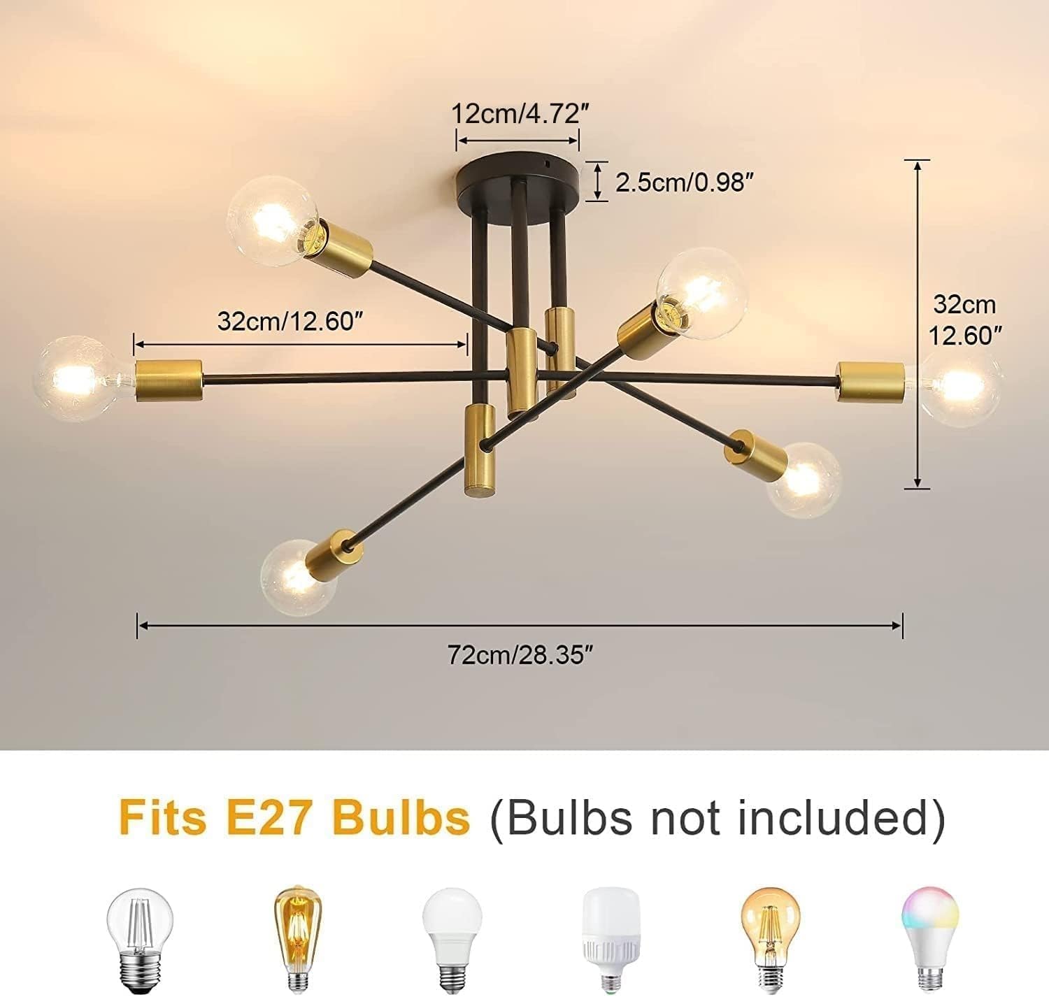 GLAMARIS Plafonnier Industriel, 6 Lumières Lustre Vintage,Moderne Suspension Luminaire en Metal E27,pour Salon Chambre Cuisine Salle À Manger Bar Café - 2