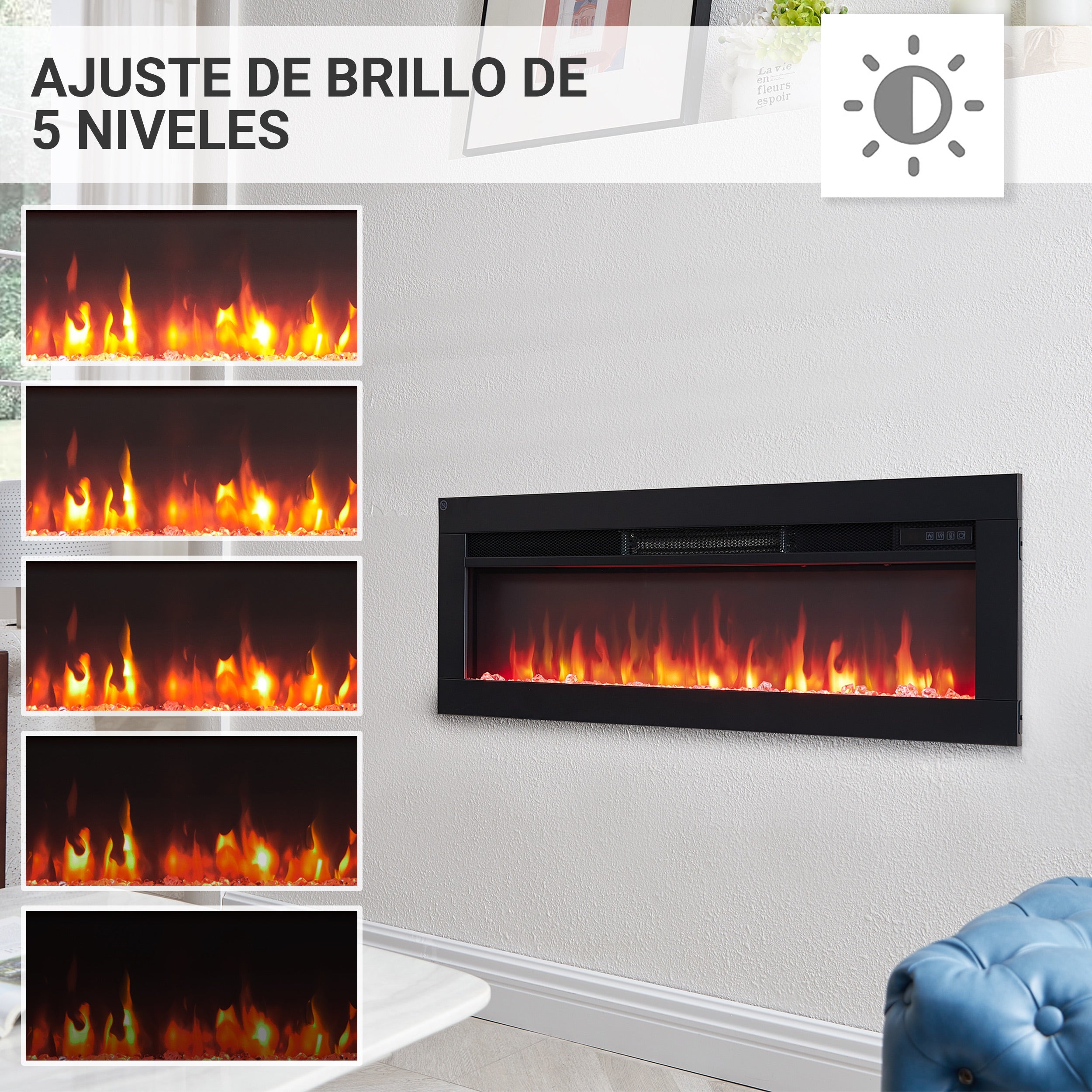 Chimenea eléctrica BALDERIA Agnes 36 - Chimenea de pie, mural o empotrable - Negro - 6
