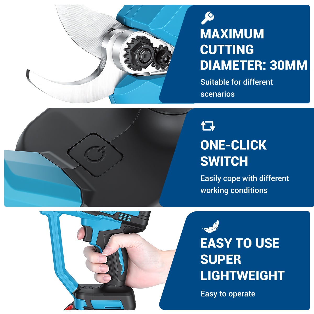 Sécateur électrique brushless 21V 30 mm 2 vitesses écran LCD compatible batterie Makita sans batterie chargeur - 3
