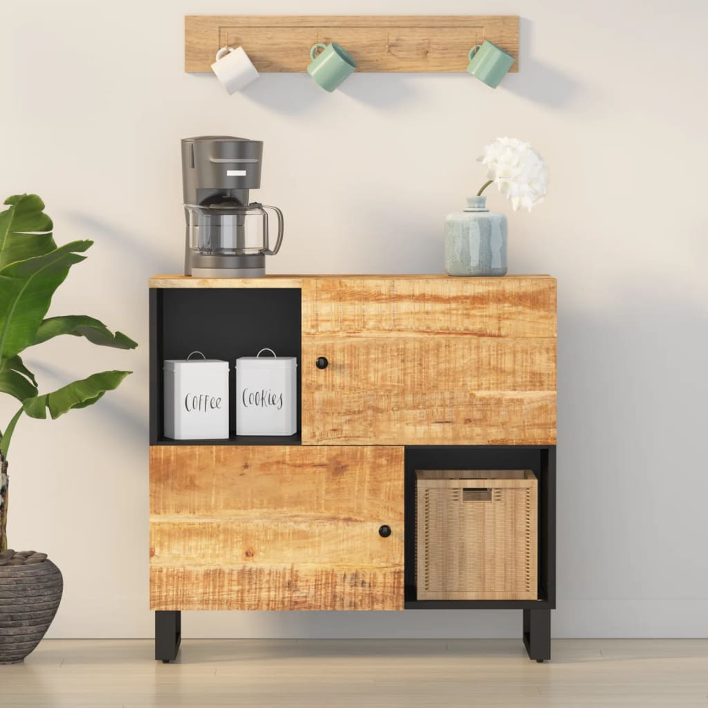 Buffet Bas Avec Portes En Bois De Manguier Massif - Blanc, Dimensions 60x33x75 Cm, 2 étagères, à Monter Soi-même