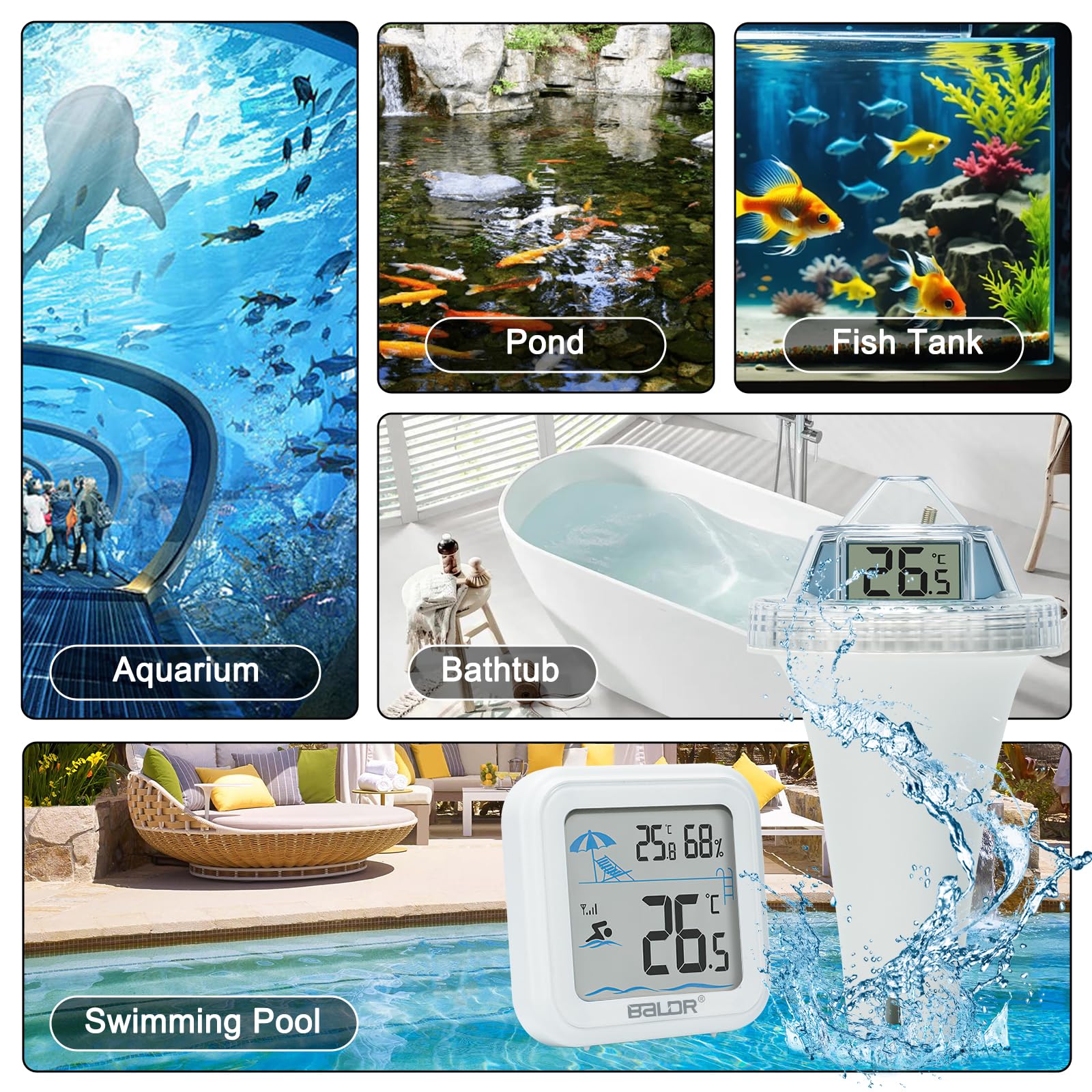Thermomètre De Piscine Sans Fil Numérique Flottant - Affichage LCD 3 Faces + Température Intérieure & Humidité
