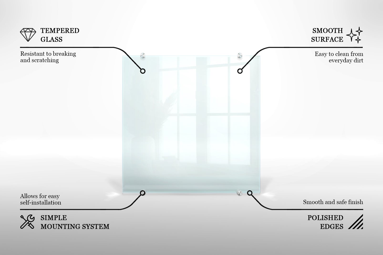 Panneau crédence verre transparent 60x60 cm – fond de hotte avec fixation murale, facile à nettoyer - 6