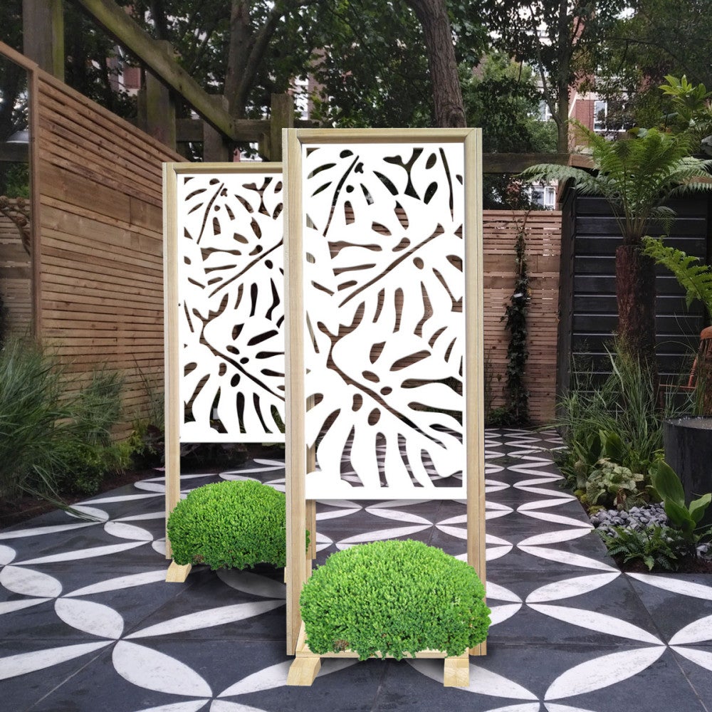 PHILODENDRON - Modułowa ścianka wolnostojąca - 70x190 cm - Wykonana z drewna i PVC, Kolor wnętrza biały